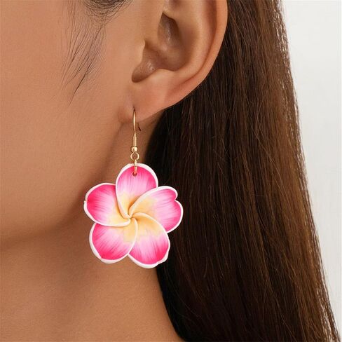 coadipress 6 Pairs Hawaiian Tropical Plumeria Rubra Drop Earrings for Women Bohemia Lovely Flower Luau Beach Dangle Earrings Summer Vacation Party Accessories Gifts in Saudi Arabia