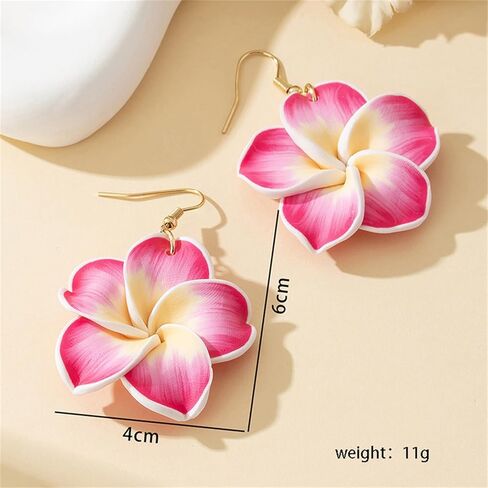 coadipress 6 Pairs Hawaiian Tropical Plumeria Rubra Drop Earrings for Women Bohemia Lovely Flower Luau Beach Dangle Earrings Summer Vacation Party Accessories Gifts in Saudi Arabia