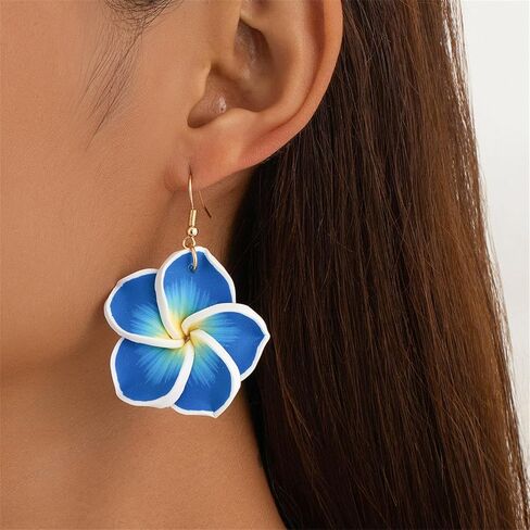 coadipress 6 Pairs Hawaiian Tropical Plumeria Rubra Drop Earrings for Women Bohemia Lovely Flower Luau Beach Dangle Earrings Summer Vacation Party Accessories Gifts in Saudi Arabia