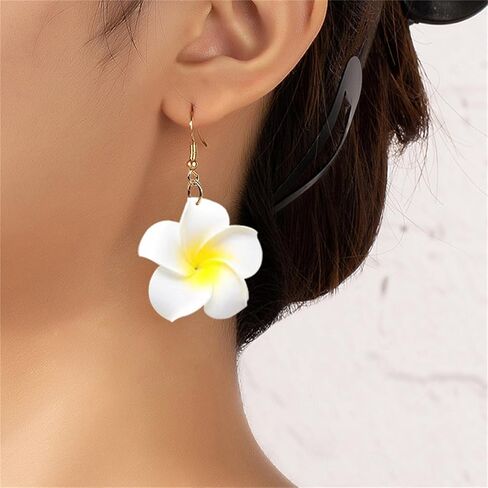 coadipress 6 Pairs Hawaiian Tropical Plumeria Rubra Drop Earrings for Women Bohemia Lovely Flower Luau Beach Dangle Earrings Summer Vacation Party Accessories Gifts in Saudi Arabia