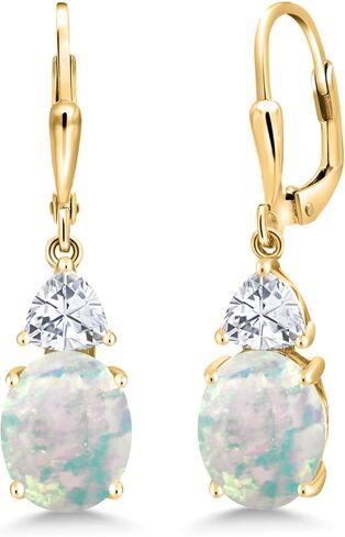أقراط متدلية من Gem Stone King مطلية بالذهب الأصفر عيار 18 قيراط وأحجار كريمة ومويسانتي أبيض متدلية للنساء | بيضاوي 10 × 8 مم | تريليون 5 ملم | تصميم قطرة أنيق | هدية لزوجتها أمي in Saudi Arabia