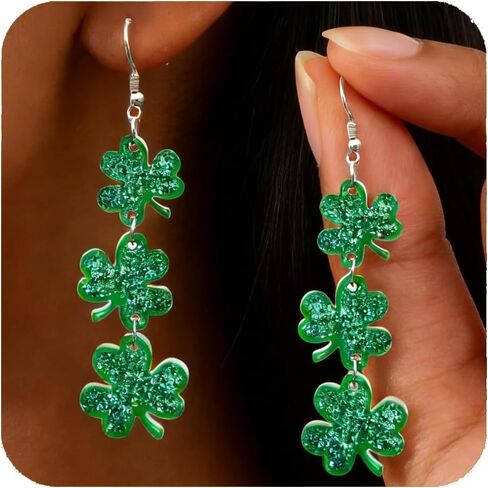 St. Patrick's Day Earrings for Women Cute Green Shamrock Dangle Earrings Irish Festival St. Patrick's Day Acrylic Clover Earing Trendy Accessories Jewelry Gift in Saudi Arabia
