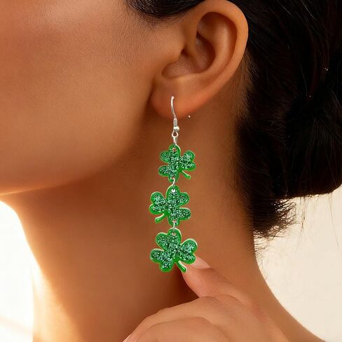 St. Patrick's Day Earrings for Women Cute Green Shamrock Dangle Earrings Irish Festival St. Patrick's Day Acrylic Clover Earing Trendy Accessories Jewelry Gift in Saudi Arabia