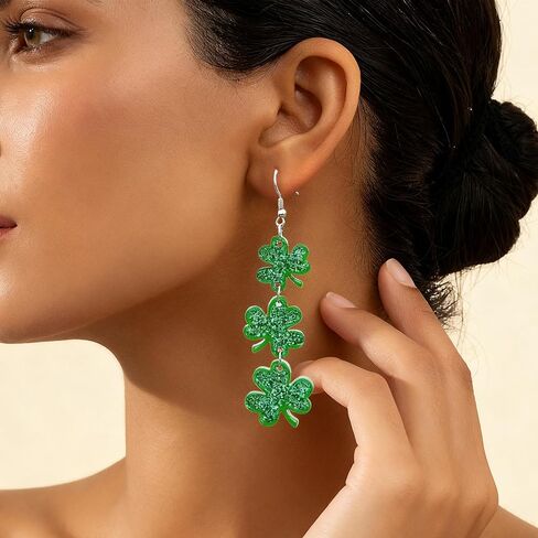 St. Patrick's Day Earrings for Women Cute Green Shamrock Dangle Earrings Irish Festival St. Patrick's Day Acrylic Clover Earing Trendy Accessories Jewelry Gift in Saudi Arabia