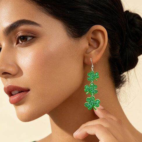St. Patrick's Day Earrings for Women Cute Green Shamrock Dangle Earrings Irish Festival St. Patrick's Day Acrylic Clover Earing Trendy Accessories Jewelry Gift in Saudi Arabia