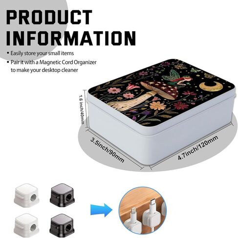 Metal Tin Box with Lid,Multi-functional Storage Box Can Store Tea Biscuits Game Cards, Playing & Tarot Cards-Comes with 4 Magnetic Cord Clips,Mushroom Fairy in Kuwait