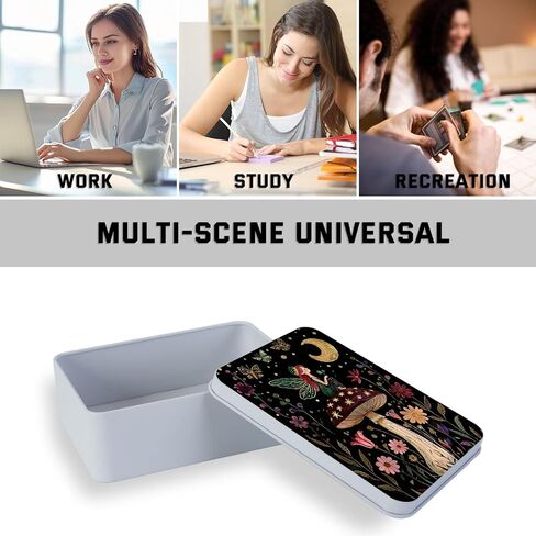 Metal Tin Box with Lid,Multi-functional Storage Box Can Store Tea Biscuits Game Cards, Playing & Tarot Cards-Comes with 4 Magnetic Cord Clips,Mushroom Fairy in Kuwait