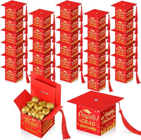 TaoBary 30 Pcs Graduation Cap Candy Box with Tassel Graduation Party Favors Gifts Decorations Grad Cap Box for Candy Chocolate Biscuit Supplies (Black,Orange) in Kuwait