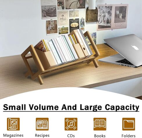 رف الكتب المكتبي من الخيزران منظم تخزين الكتب الكبيرة رفوف حامل المجلات للمنزل والمكتب وغرفة النوم وخزانة الكتب المائلة للكتب والأقراص المضغوطة والملفات وعرض المجلات هدية العودة إلى المدرسة in Kuwait