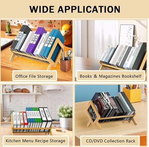 رف الكتب المكتبي من الخيزران منظم تخزين الكتب الكبيرة رفوف حامل المجلات للمنزل والمكتب وغرفة النوم وخزانة الكتب المائلة للكتب والأقراص المضغوطة والملفات وعرض المجلات هدية العودة إلى المدرسة in Kuwait