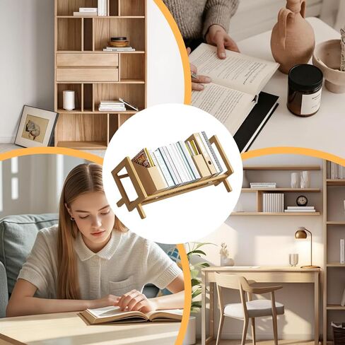 رف الكتب المكتبي من الخيزران منظم تخزين الكتب الكبيرة رفوف حامل المجلات للمنزل والمكتب وغرفة النوم وخزانة الكتب المائلة للكتب والأقراص المضغوطة والملفات وعرض المجلات هدية العودة إلى المدرسة in Kuwait