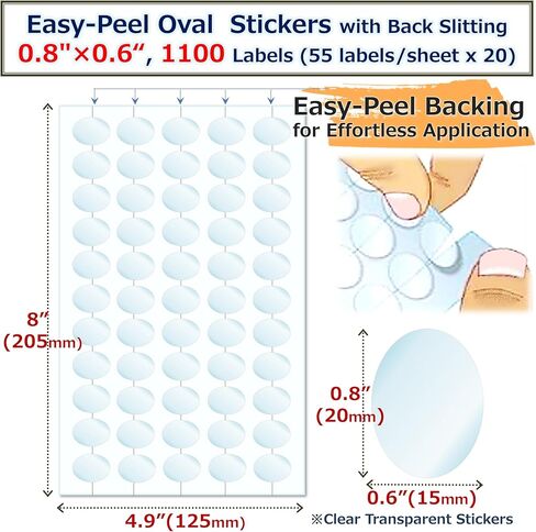 XPdesign Crystal Clear Oval Stickers 50×30mm (2.0"×1.2") - Envelope Sealer, Package Labels, Self-Adhesive Transparent Wafer Seals, 1100 Stickers with Easy-Peel Backing (2.0×1.2 Inch-240) in Saudi Arabia