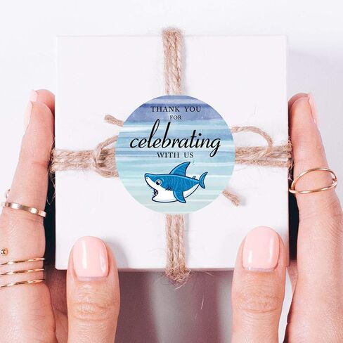 MAGJUCHE Shark Thank You Stickers, Shark Themed Party Sticker Labels for Favors, Decorations, 2 inch Round, 40-Pack in Saudi Arabia