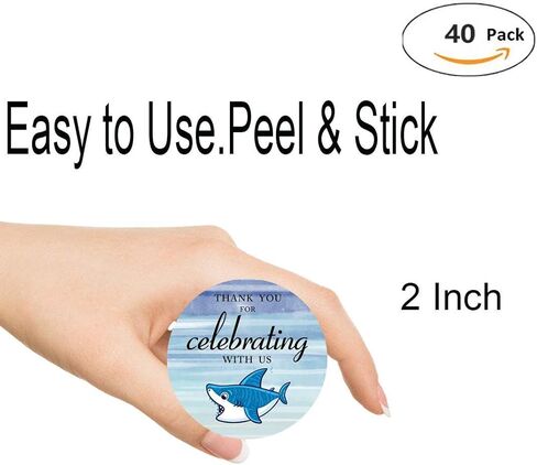 MAGJUCHE Shark Thank You Stickers, Shark Themed Party Sticker Labels for Favors, Decorations, 2 inch Round, 40-Pack in Saudi Arabia