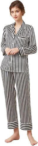 THXSILK Silk Women's Pajama 2-Piece Set, 6A Pure Mulberry Silk Round Neck Long Sleeve Nightwear with Long Pants in Kuwait