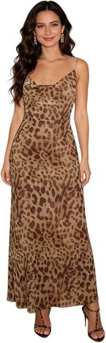 Women's Sexy Sleeveless Tulle Leopard Print Maxi Dress Elegant Spaghetti Strap Backless Dress Beach Party Long Dress in Kuwait