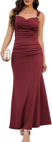 فستان نسائي مثير بدون أكمام بدون أكمام، أنيق برقبة واسعة مكشكشة لحفلات الكوكتيل، فستان ماكسي in Kuwait