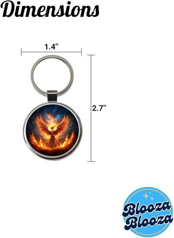 Flaming Phoenix Rising From Ashes Fantasy Bird Round Metal Keychain in Saudi Arabia