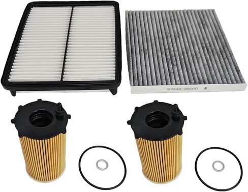 Engine & Cabin Air filter & 2 Pack Oil Filters Fit for 2012-2017 Hyundai Azera, Fit for 2014-2016 Kia Cadenza, V6 3.3L, Replace 28113-3S100 97133-3SAA0 26320-3CAA0 in Kuwait