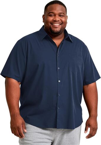 Big and Tall Dress Shirt for Men Short Sleeve – Mens Button Down Shirt, Quick Dry Woven Work Shirt, Casual Big Fit Top in Saudi Arabia