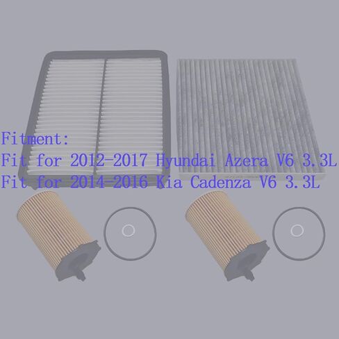 Engine & Cabin Air filter & 2 Pack Oil Filters Fit for 2012-2017 Hyundai Azera, Fit for 2014-2016 Kia Cadenza, V6 3.3L, Replace 28113-3S100 97133-3SAA0 26320-3CAA0 in Kuwait