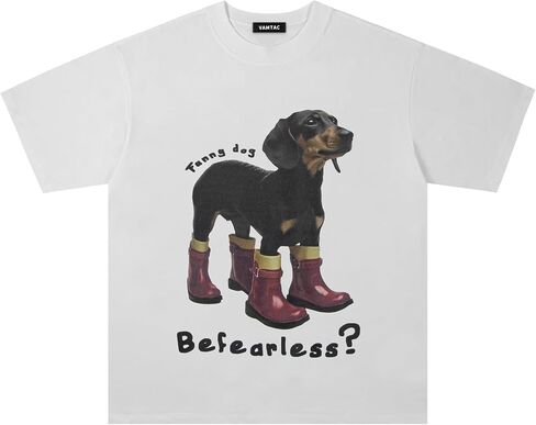 Vamtac Mens Oversized Graphic T Shirt 100% Cotton, Vintage Dog Print Tee, Casual Crew Neck Short Sleeve Streetwear in Saudi Arabia