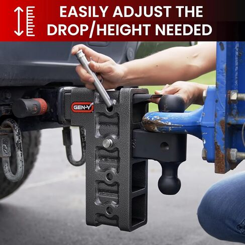 GEN-Y Hitch Tow Hitch for 2.5" Receiver - 9" Drop/Rise with 4 Adjustable Positions, Includes Dual Ball Mount, Pintle Lock and 3 Locking Pins, 21,000 lbs Towing Capacity, 3,000 lbs Tongue Weight in Saudi Arabia