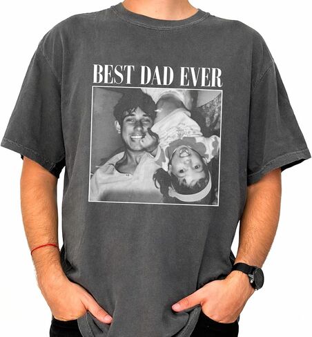 Custom Photo Dad Shirt Personalized Style T Shirt with Picture, Best Dad Ever Photo Tee, Meaningful Family Shirt for Father Grandpa Daily Wear in Kuwait