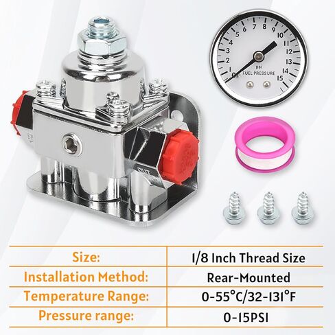 Fuel Pressure Regulator Zinc Alloy Carburetor With Gauge Kit Fit For Holley And Edelbrock Carburetors, Fuel Valve 12-804 1-4/2-9 Psi,3/8in Npt with Installation kit and sealing tool in Kuwait
