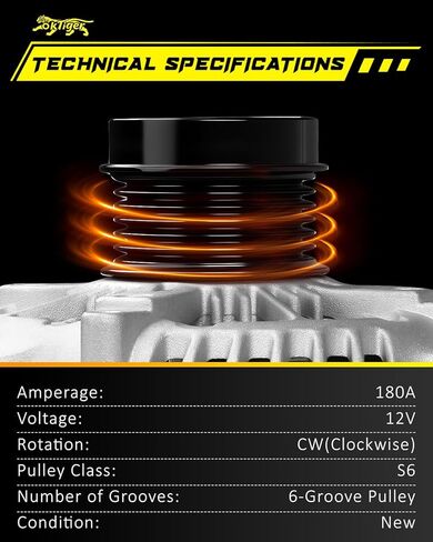 Oktiger 180A Upgraded Alternator for Dodge Durango 2011-2020 3.6L Charger 2011-2021 Challenger 2015-2021, for Jeep Grand Cherokee, 3.6L V6 12V 180A Clockwise 6-Groove Clutch Pulley, OE 4801778AF in Kuwait