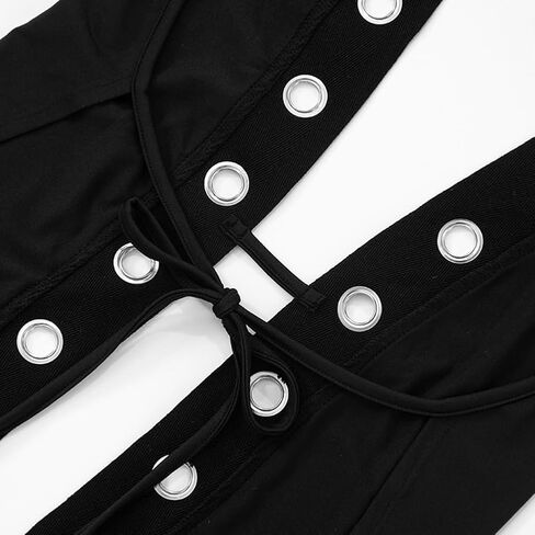 Women's Punk Long Tank Top Hollow Out Gothic Grommet Eyelet Halter Cutout Sleeveless Backless Tie Split Cami Vest in Saudi Arabia