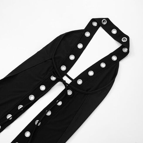 Women's Punk Long Tank Top Hollow Out Gothic Grommet Eyelet Halter Cutout Sleeveless Backless Tie Split Cami Vest in Saudi Arabia