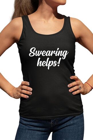 Go All Out Swearing Helps Funny Script Women Flowy Fitted Sleeveless Tank Top T-Shirt in Saudi Arabia