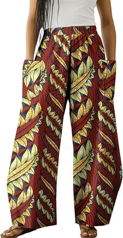 السراويل المطبوعة الأفريقية للنساء أنقرة السراويل السيدات عارضة السراويل القطنية الساق مع جيوب in Kuwait