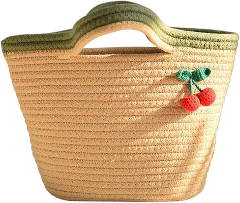 Cotton Bucket Bags For Women Travel Beach Totes Bag Cherry Woven Summer Tote Handmade Straw Beach Hobo Tote Handbag in Kuwait