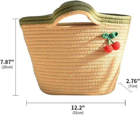 Cotton Bucket Bags For Women Travel Beach Totes Bag Cherry Woven Summer Tote Handmade Straw Beach Hobo Tote Handbag in Kuwait