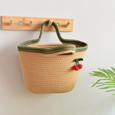 Cotton Bucket Bags For Women Travel Beach Totes Bag Cherry Woven Summer Tote Handmade Straw Beach Hobo Tote Handbag in Kuwait