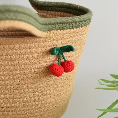 Cotton Bucket Bags For Women Travel Beach Totes Bag Cherry Woven Summer Tote Handmade Straw Beach Hobo Tote Handbag in Kuwait