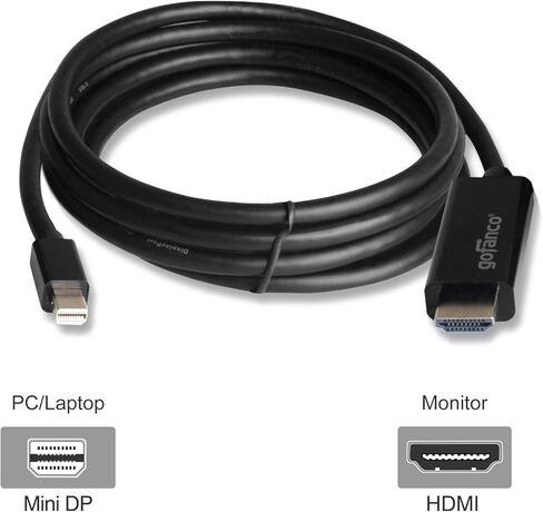 كابل gofanco® Mini DisplayPort بطول 3 أقدام مطلي بالذهب 1.2 إلى HDMI 4K (متوافق مع Thunderbolt 2) للأنظمة المجهزة بمنفذ DisplayPort صغير للاتصال بتلفزيونات HDMI عالية الدقة أو الشاشات (mDP4kHDMI3F) in Kuwait