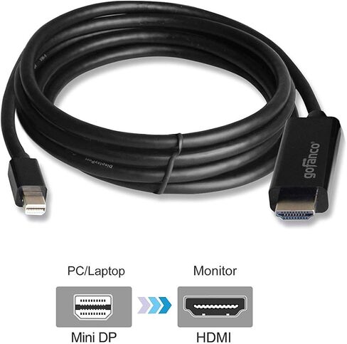 كابل gofanco® Mini DisplayPort بطول 3 أقدام مطلي بالذهب 1.2 إلى HDMI 4K (متوافق مع Thunderbolt 2) للأنظمة المجهزة بمنفذ DisplayPort صغير للاتصال بتلفزيونات HDMI عالية الدقة أو الشاشات (mDP4kHDMI3F) in Kuwait