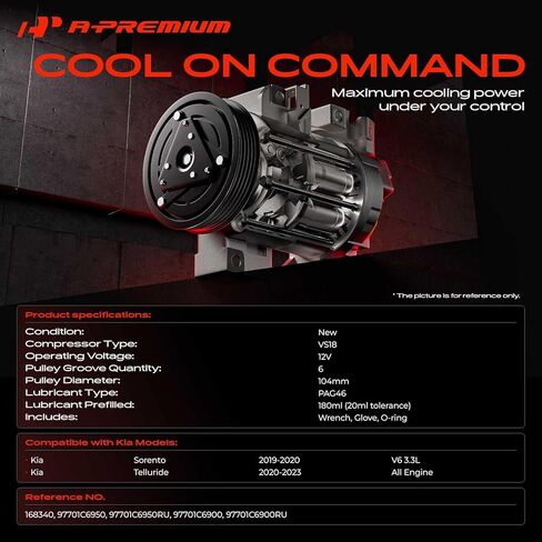 A-Premium Air Conditioner AC Compressor with Clutch Compatible with Kia Sorento 2019-2020 3.3L, Telluride 2020-2023 in Saudi Arabia