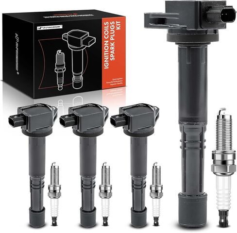 مجموعة A-Premium مكونة من 4 ملفات إشعال وشمعات إشعال إيريديوم متوافقة مع Honda CR-V 2010-2014، Civic 2012-2015، Accord 2008-2012، Crosstour 2008-2012 & Acura ILX 2013-2015 2.4 لتر in Kuwait