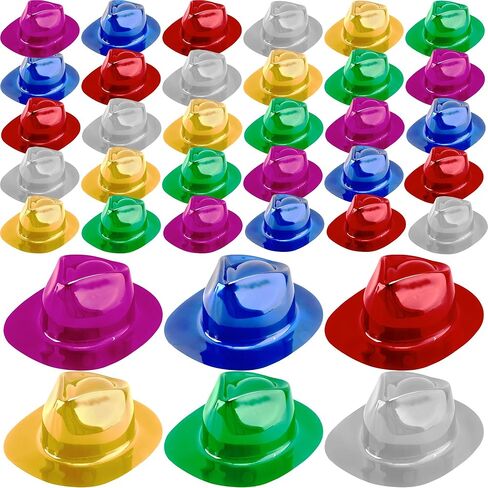 36 Pcs Party Gangster Hats Plastic Party Hats Bulk Fedora Party Hats for Kids Adults Cosplay Photo Booth Supplies Party Decorations, 6 Colors in Kuwait