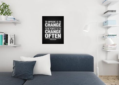 Winston Churchill To Improve Is To Change To Be Perfect To Often Motivational Black Cool Wall Art Print Poster 24x36 in Saudi Arabia