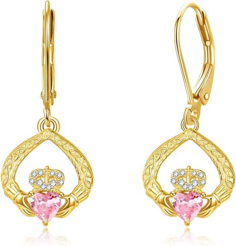 Leverback هوب الذهب Claddagh أقراط 925 الفضة الاسترليني هيبوالرجينيك هوب أقراط الذهب الأيرلندية Claddagh الزفاف الذكرى عيد ميلاد سلتيك جوهرة المجوهرات هدايا للنساء in Saudi Arabia