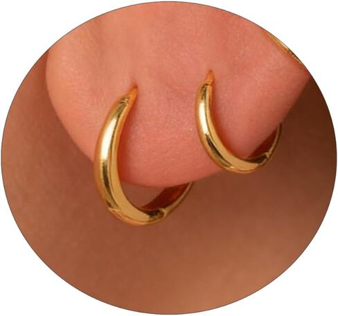 أقراط دائرية صغيرة من الذهب/الفضة للنساء والرجال - مطلية بالذهب الحقيقي عيار 18 قيراط على أقراط هاجي من الفضة الإسترليني عيار 925، حلق ذهبي لا يسبب الحساسية لهدايا مجوهرات الغضروف in Kuwait