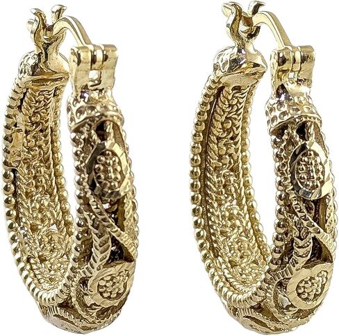 18K Gold Plated Hoop Earrings for Women, 30mm Vintage Filigree Gold Hoops, Lightweight and Comfortable, Elegant Statement Earrings, Gift for Special Occasions in Saudi Arabia