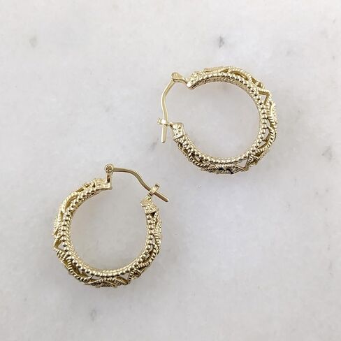18K Gold Plated Hoop Earrings for Women, 30mm Vintage Filigree Gold Hoops, Lightweight and Comfortable, Elegant Statement Earrings, Gift for Special Occasions in Saudi Arabia