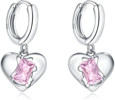 أقراط على شكل قلب من الفضة الإسترلينية عيار 925 للنساء، أقراط هوجي هوب أنيقة لا تسبب الحساسية أقراط صغيرة مكتنزة خفيفة الوزن مجوهرات متدلية على شكل قلب الحب in Kuwait