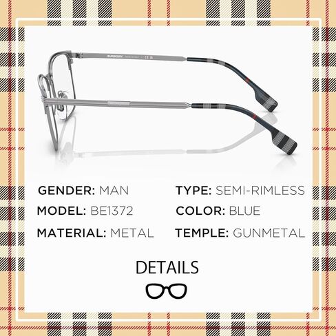 BURBERRY MALCOLM BE1372 Rectangle Shape Metal Eyeglasses with Luxury Eyewear Kit in Saudi Arabia